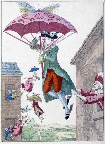 Karikatur über die Idee des Wegfliegens von Unknown artist
