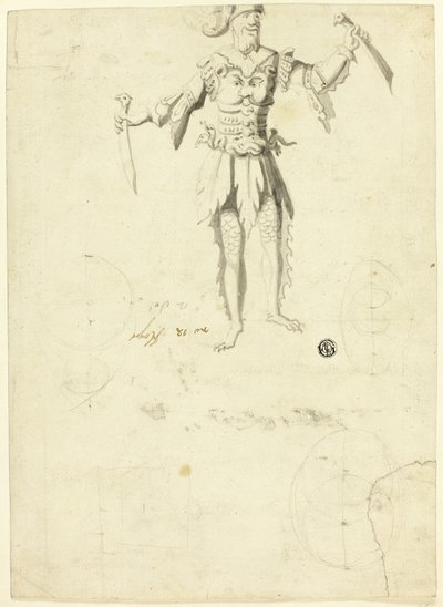 Kostümierter Mann mit zwei Schwertern von Unknown artist