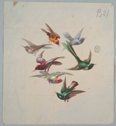 Entwurf für Tapeten und Textilien: Vögel von Unknown artist