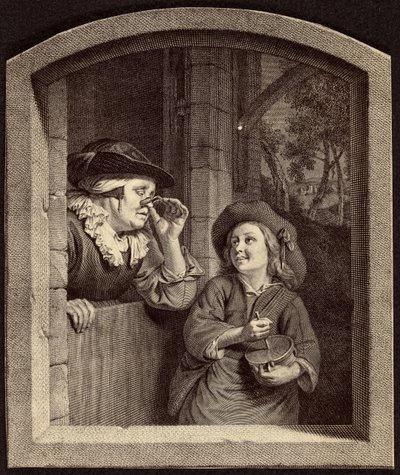 Gravur einer alten Frau und eines Jungen von Unknown artist