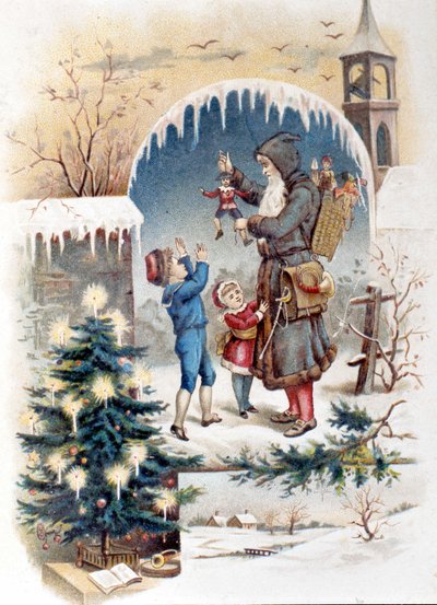 Weihnachtsmann mit Kindern. Chromolithographie von 1892 von Unknown artist