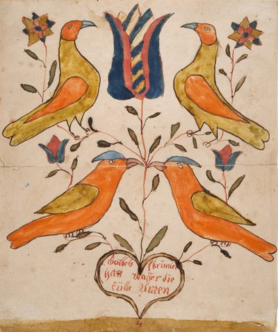 Vier Vögel, Tulpe und Herz von Unknown artist