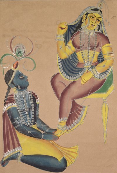 Krishna streichelt Radhas Füße von Unknown artist
