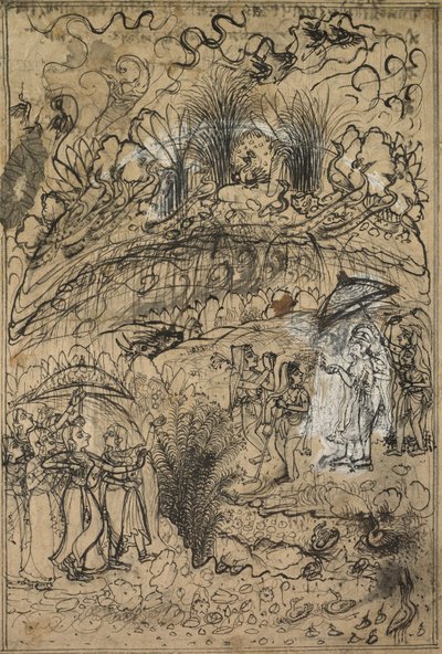 Krishna und Radha unter dem Berg Govardhan von Unknown artist