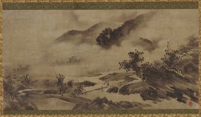 Landschaft: Berge, Nebel und Bach von Unknown artist