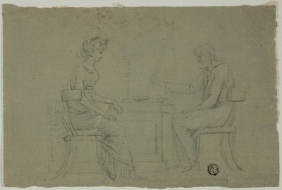 Mann und Frau sitzen am Tisch von Unknown artist