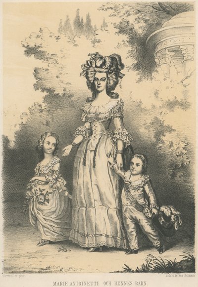 Marie-Antoinette spaziert mit ihren Kindern von Unknown artist