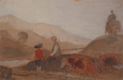 Gebirgige Landschaft mit Figuren an einem See von Unknown artist