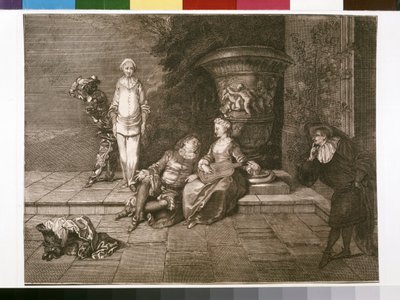 Originalradierung mit Pierrot links von Unknown artist