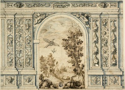 Ornamentale Wand mit Landschaft von Unknown artist