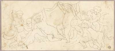 Putti spielen mit Hirsch und Hund von Unknown artist