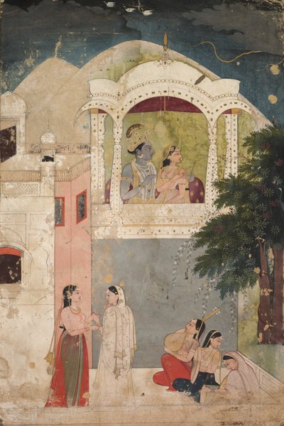 Radha und Krishna auf einem Balkon sitzend von Unknown artist