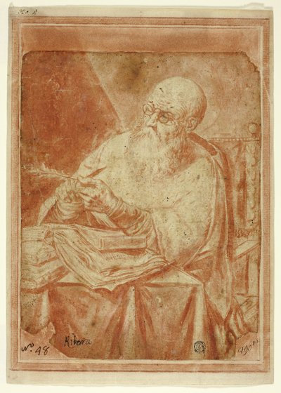Heiliger, der eine Feder spitzt von Unknown artist