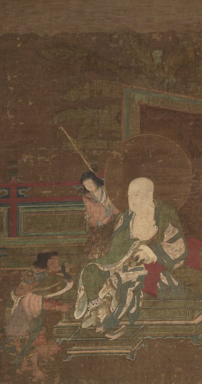 Sitzender Arhat mit zwei Begleitern von Unknown artist