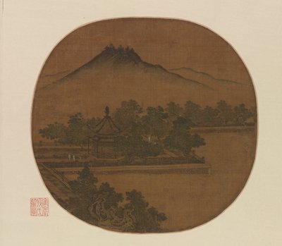 Spaziergang zu einem Pavillon am See von Unknown artist