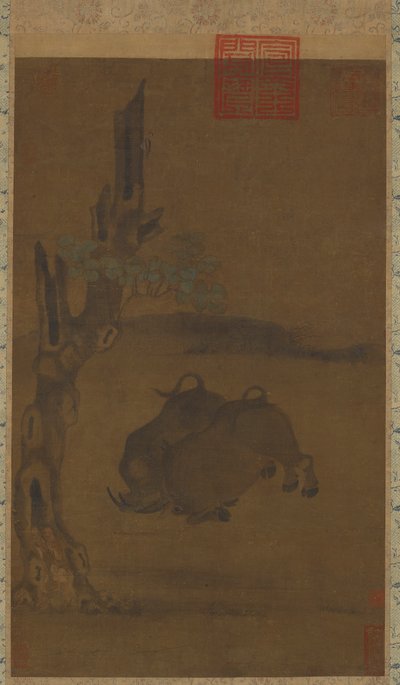 Zwei kämpfende Wasserbüffel von Unknown artist