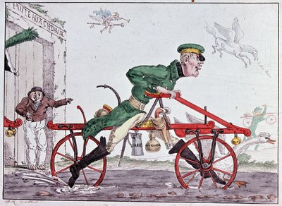 Velocipedes Draisiennes - Karikatur über Baron Drais von Unknown artist