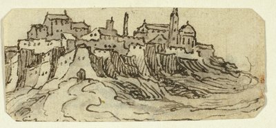 Ansicht einer Hügelstadt mit Kathedrale von Unknown artist