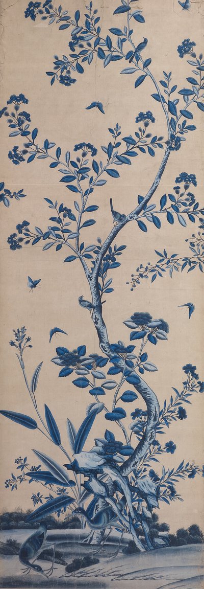Tapetenpaneel mit Vögeln und blühenden Bäumen von Unknown artist