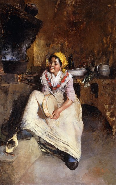 Ein junges Mädchen mit Tamburin von Vicenzo Irolli