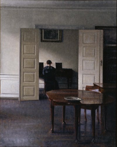 Innenraum mit Ida am Klavier von Vilhelm Hammershøi