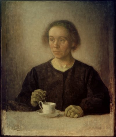 Frau des Künstlers mit Teetasse von Vilhelm Hammershoi