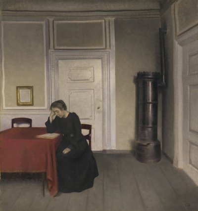 Innenraum mit lesender Frau von Vilhelm Hammershoi