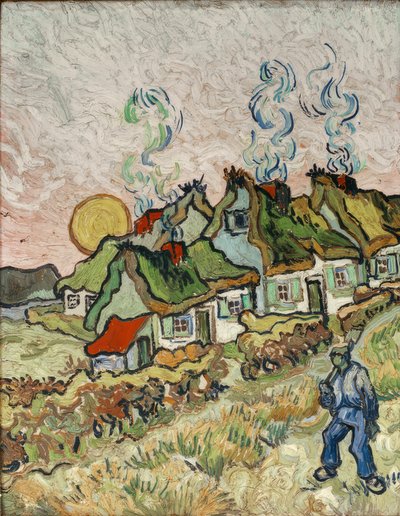 Bauernhäuser bei Sonnenuntergang von Vincent van Gogh