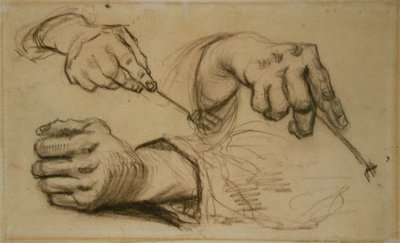 Studie, drei Hände, zwei halten Gabeln F1161r JH746 von Vincent van Gogh