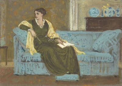 Frau auf einem Sofa sitzend, 1865-1915 von Walter Crane