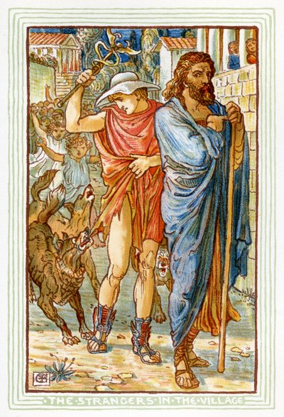 Zeus und Hermes verkleidet als Bauern von Walter Crane