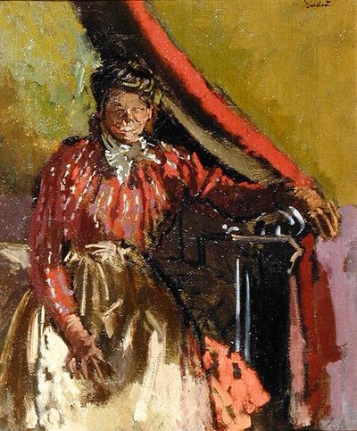 Frau auf einem Bett sitzend von Walter Richard Sickert