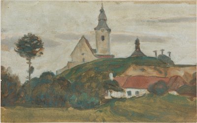 Landschaft mit Kirche und Dorf von Walther Gamerith