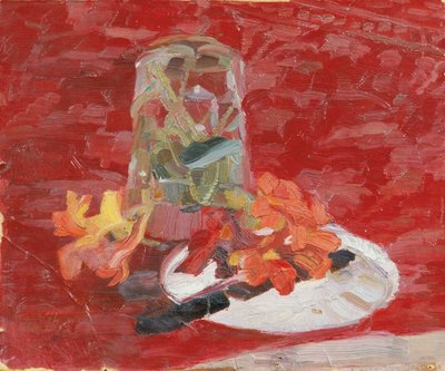 Stillleben mit Wasserglas und Blumen von Walther Gamerith
