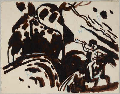 Landschaft mit Trompete blasendem Reiter von Wassily Kandinsky