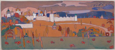 Ummauerte Stadt in Herbstlandschaft von Wassily Kandinsky