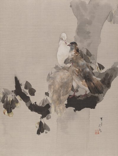 Tauben in einem Baum, ca. 1887 von Watanabe Seitei