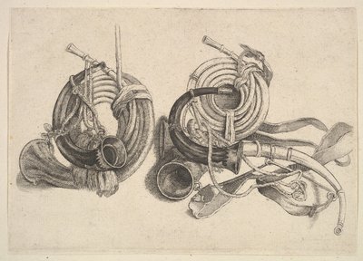 Fünf Jagdhörner von Wenceslaus Hollar
