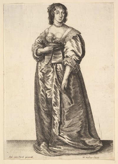 Ganzkörperporträt einer Dame, nach Anthony van Dyck, 1625-77 von Wenceslaus Hollar