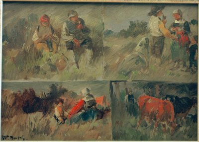 Sammelbild: vier ländliche Szenen von Wilhelm Busch