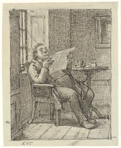 Ein dicker Herr, der Zeitung liest, mit seinem Kaffee von Wilhelm Marstrand