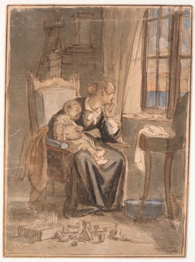 In der Dämmerung. Frau Marstrand mit Sohn Poul von Wilhelm Marstrand