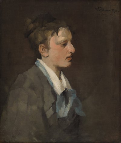 Brüsslerin mit blauer Krawatte von Wilhelm Trübner