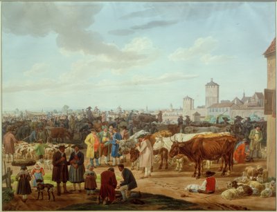 Viehmarkt am Rande einer Stadt von Wilhelm von Kobell