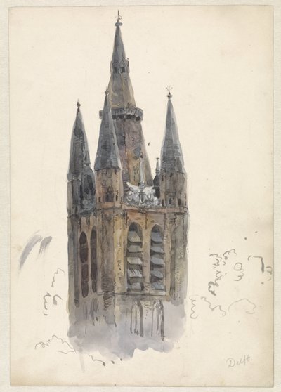 Kirchturm in Delft von Willem Anthonie van Deventer