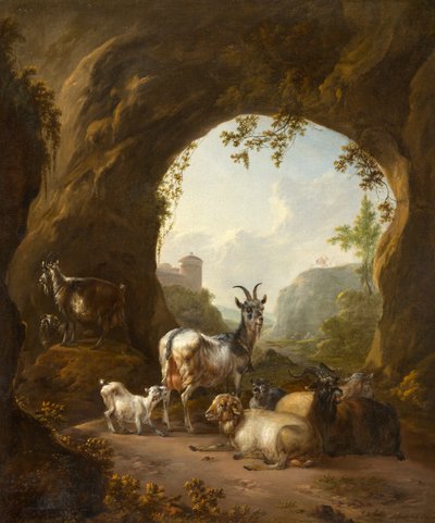 Ziegen und Schafe in einer Grotte von Willem Pietersz Buytewech