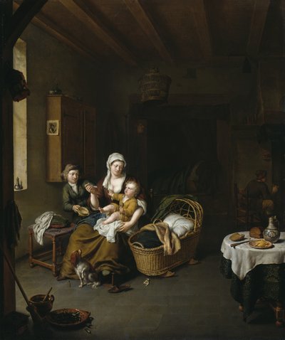Eine Mutter füttert ihr Kind von Willem Van Mieris