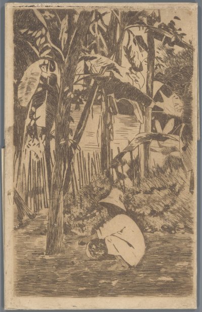 Hockender Junge in einem Garten, Buitenzorg von Willem Arnoldus Witsen