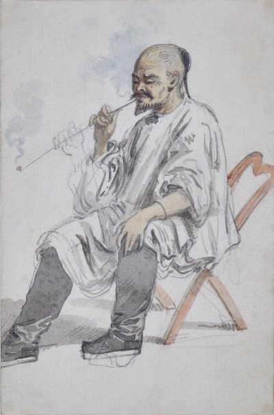 Sitzender chinesischer Mann beim Rauchen von William Alexander