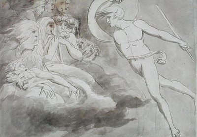 Satan nähert sich dem Hof des Chaos von William Blake